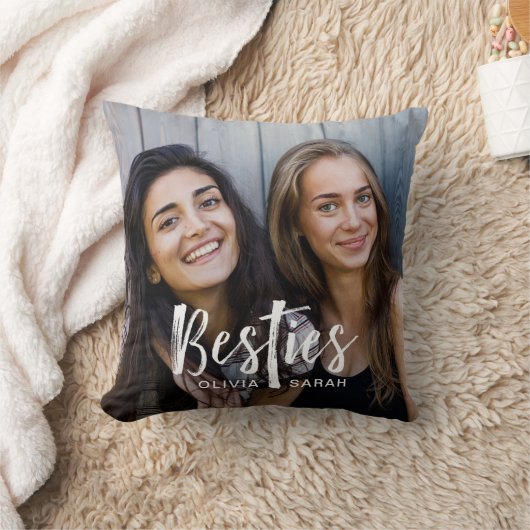 Besties |の親友2つの写真およびモダンな文字 クッション (ブランケット)
