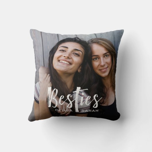Besties |の親友2つの写真およびモダンな文字 クッション (裏面)