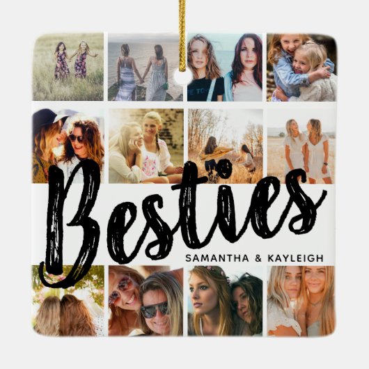 BESTIES、写真のコラージュと名前 | BFFクリスマス セラミックオーナメント (裏面)