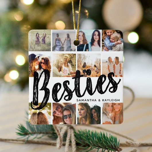 BESTIES、写真のコラージュと名前 | BFFクリスマス セラミックオーナメント