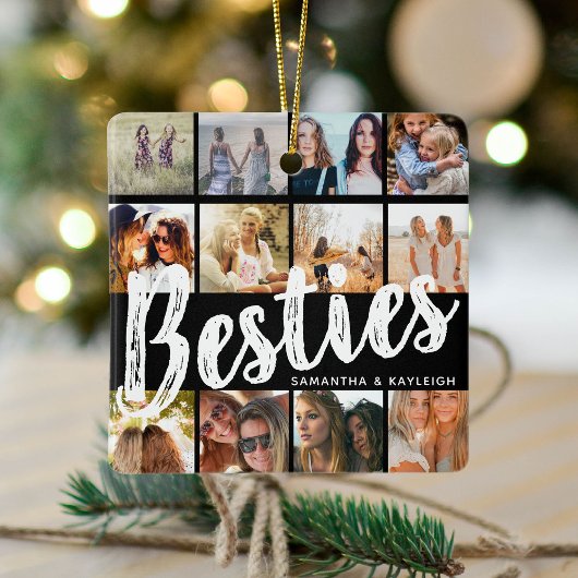 BESTIES、写真のコラージュと名前 | BFFクリスマス セラミックオーナメント
