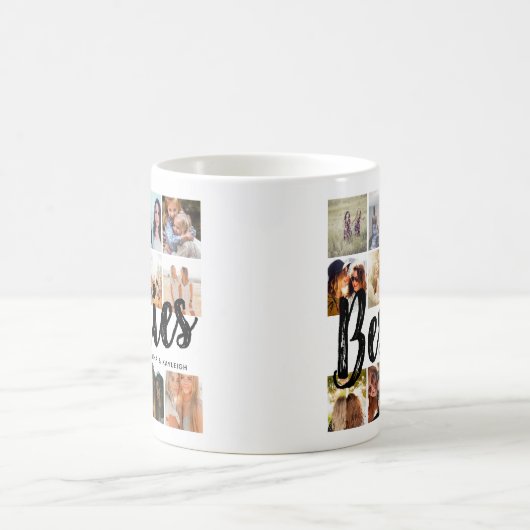 BESTIES、写真のコラージュと名前 | BFF コーヒーマグカップ (中央)