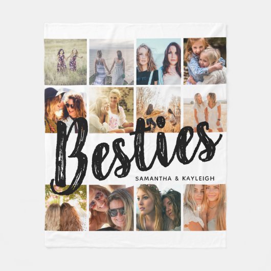 BESTIES、写真のコラージュと名前 | BFF フリースブランケット (正面)