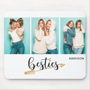 Besties 最高の Friends 3つの写真パーソナライズされた名 マウスパッド