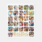 BESTIES 27フォトコラージュ白パーソナライズされた金ゴールド フリースブランケット (正面)