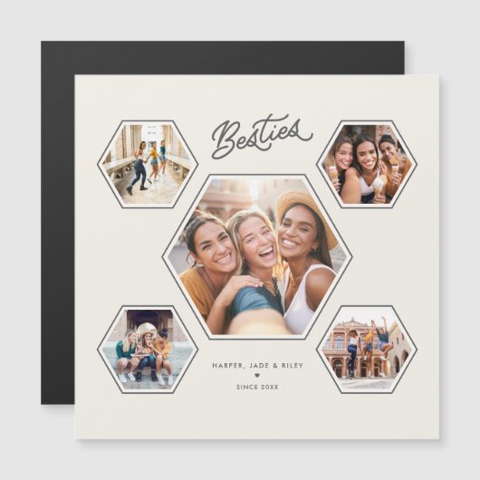 Besties 5 Photo Custom Collage Script Magnet (正面/裏面)