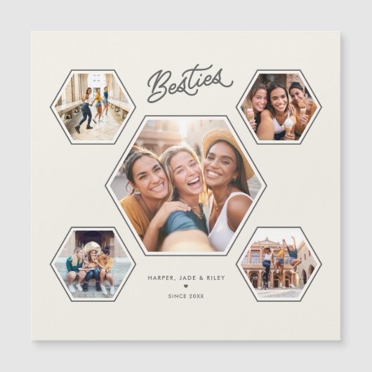 Besties 5 Photo Custom Collage Script Magnet (正面)