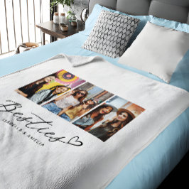 Besties BBFフォトコラージスクリプトハート フリースブランケット