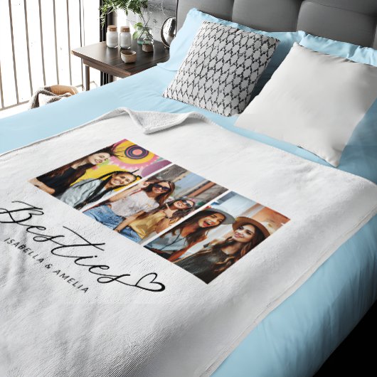 Besties BBFフォトコラージスクリプトハート フリースブランケット