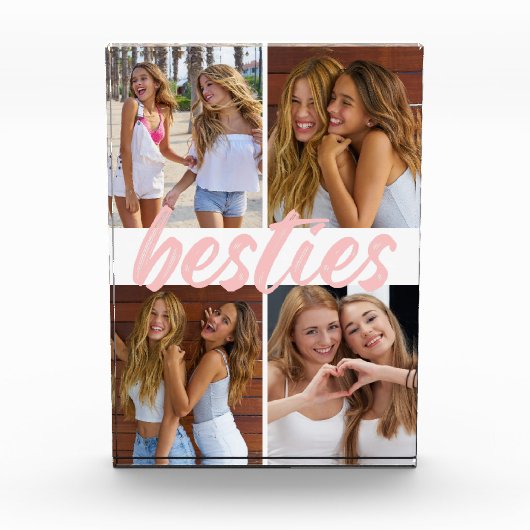 Besties Best Friends Pink Brush Script Collage フォトブロック (正面)