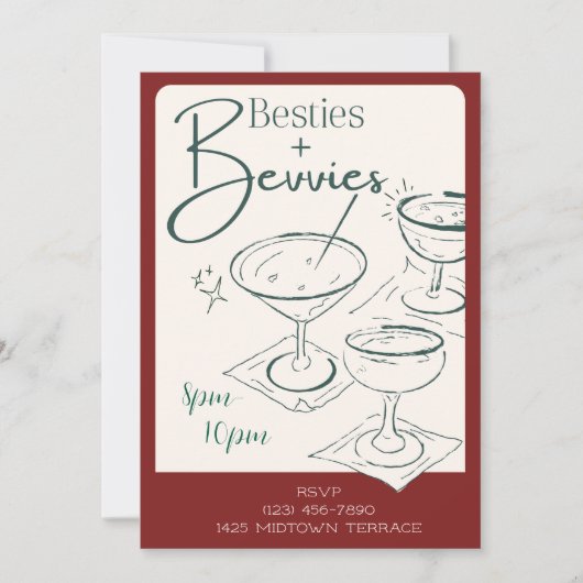 Besties + Bevvies Cocktail Party Invitation 招待状 (正面)