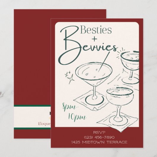 Besties + Bevvies Cocktail Party Invitation 招待状 (正面/裏面)