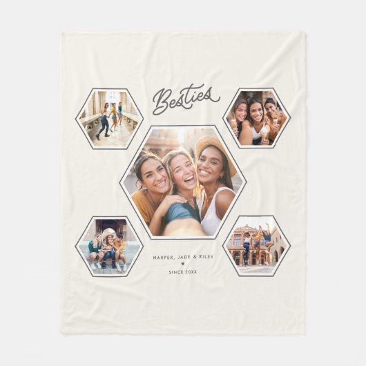 Besties Custom 5 Photo Collage Friendship Keepsake フリースブランケット (正面)