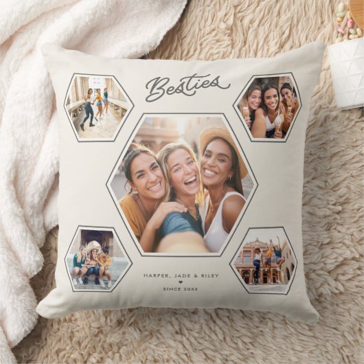 Besties Custom 5 Photo Collage Handwritten Script クッション (ブランケット)