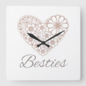 Besties Floral Neutral Heart, Friendship Gift スクエア壁時計 (正面)