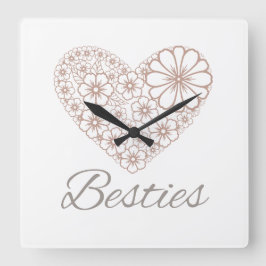 Besties Floral Neutral Heart, Friendship Gift スクエア壁時計