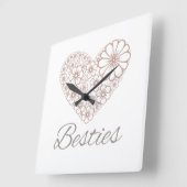 Besties Floral Neutral Heart, Friendship Gift スクエア壁時計 (傾斜)