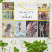 Besties Forever 16-Photo Collage with names キッチンタオル (折り畳み)