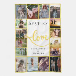Besties Forever 16-Photo Collage with names キッチンタオル