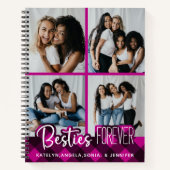 Besties Forever 4 Photo Collage Pink Plaid Friends ノートブック (正面)
