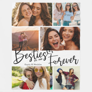 Besties Forever BFFスクリプモダント写真コラージュ フリースブランケット