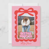 Besties Forever Pink Bow Galentine’s Photo シーズンカード (正面)
