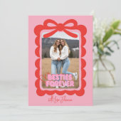 Besties Forever Pink Bow Galentine’s Photo シーズンカード (スタンド正面)