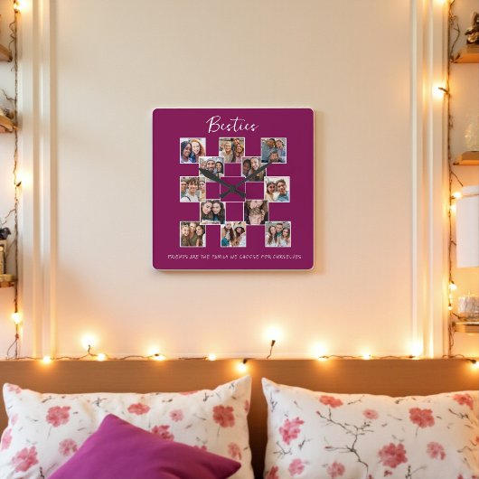 Besties Friendship Photo collage Clock スクエア壁時計