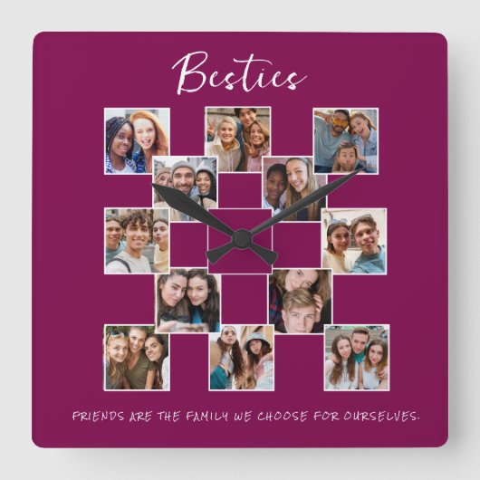 Besties Friendship Photo collage Clock スクエア壁時計 (正面)