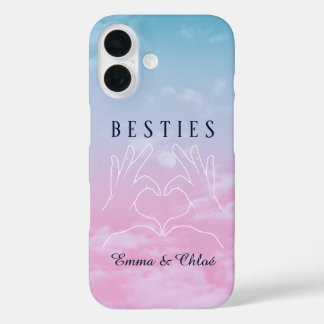 Besties meilleures amies fond ciel bleu et rose iPhone 16ケース