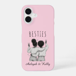Besties meilleures amies fond rose pastel prénoms iPhone 16ケース