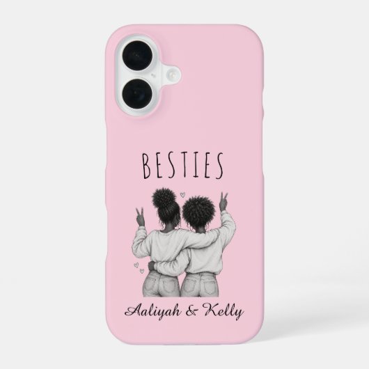 Besties meilleures amies fond rose pastel prénoms iPhone 16ケース (裏面)