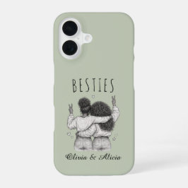 Besties meilleures amies fond vert sauge prénoms iPhone 16ケース