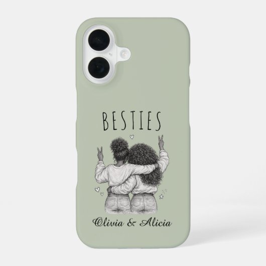 Besties meilleures amies fond vert sauge prénoms iPhone 16ケース (裏面)