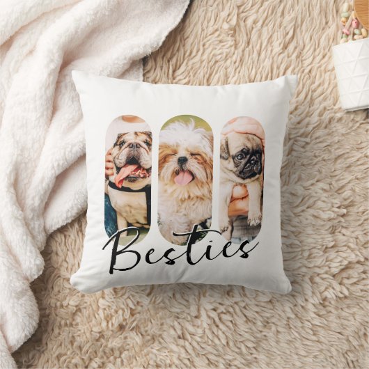 Besties Pet Simple Modern Playful Three Photo クッション (ブランケット)