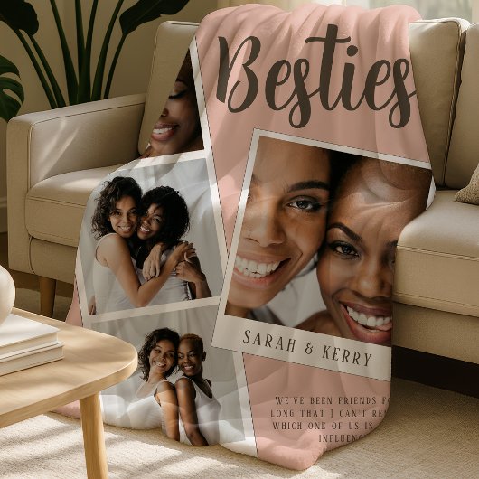 Besties Photo Collage Pink Fleece Blanket フリースブランケット