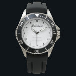 Bestman Thank You パーソナライズされた Gift 腕時計<br><div class="desc">タイポグラフィ編集可能なスクリプト文字と個人の名前が白で、結婚の日付とタイトルがシルバーグレーで。新郎新婦エレガントが自分の花婿介添人や遊牧民に贈る記念の品。</div>