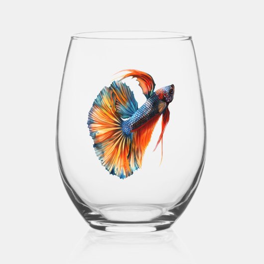 Beta Siamese格闘魚おもしろい ステムなしワイングラス (正面)