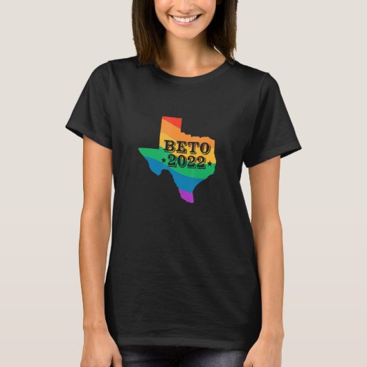 Beto 2022 LGBTレインボーテキサス州マップBeto Orourke Elec Tシャツ (正面)