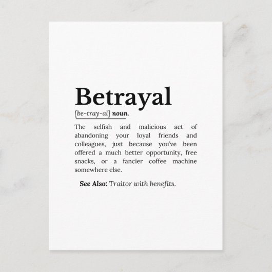 Betrayal Definition Funny Version シーズンポストカード (正面)