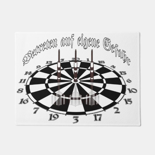 Betreten auf eigene Gefahr Dartscheibe und Pfeile ドアマット (正面)