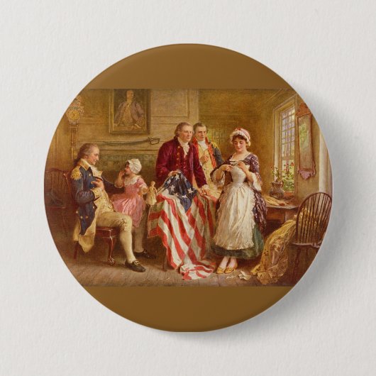 Betsy Ross, 1777 （アメリカ史） （アメリカ愛国者） 缶バッジ (正面)