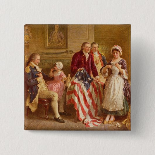 Betsy Ross, 1777 （アメリカ史） （アメリカ愛国者） 缶バッジ (正面)