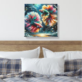 Betta Fish Dance in Deep Blue Ocean Bubbles キャンバスプリント (インサイチュ (寝室))