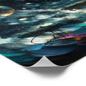 Betta Fish Dance in Deep Blue Ocean Bubbles ポスター (角)