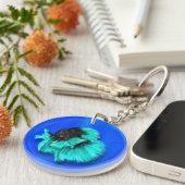 Betta Fish Duo、ブラック&ティール（緑がかった色）、ホワイト&ピンク キーホルダー (正面右)