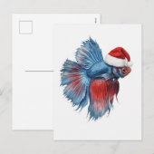 Betta Fish in Santa Hat Watercolor Xmas シーズンポストカード (正面/裏面)