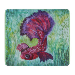 Betta fish watercolor contemporany art カッティングボード