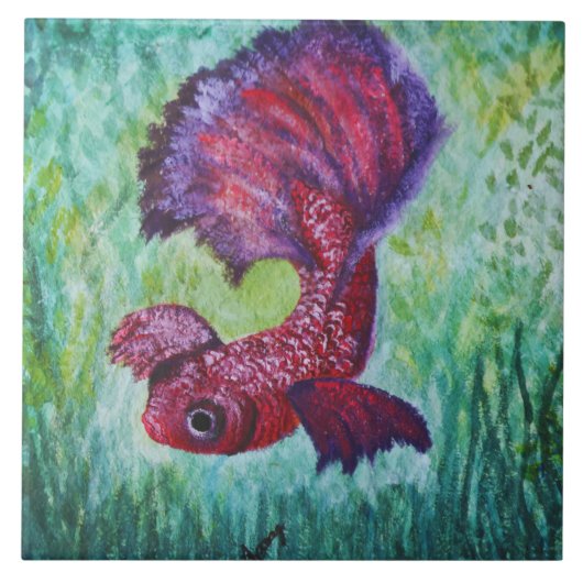 Betta fish watercolor contemporany art タイル (正面)