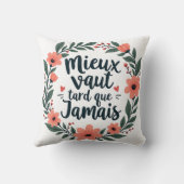 Better Late Than Never – French Floral Quote クッション (裏面)